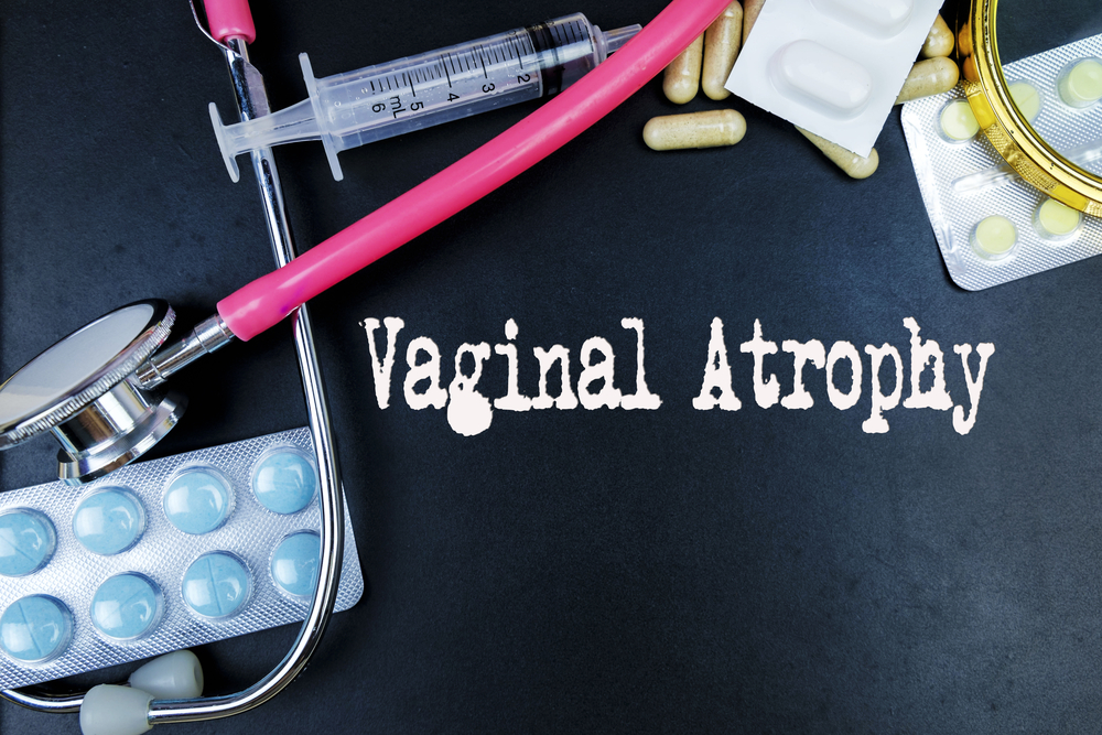 Vaginal Atrophy word, medical term word with medical concepts in blackboard.